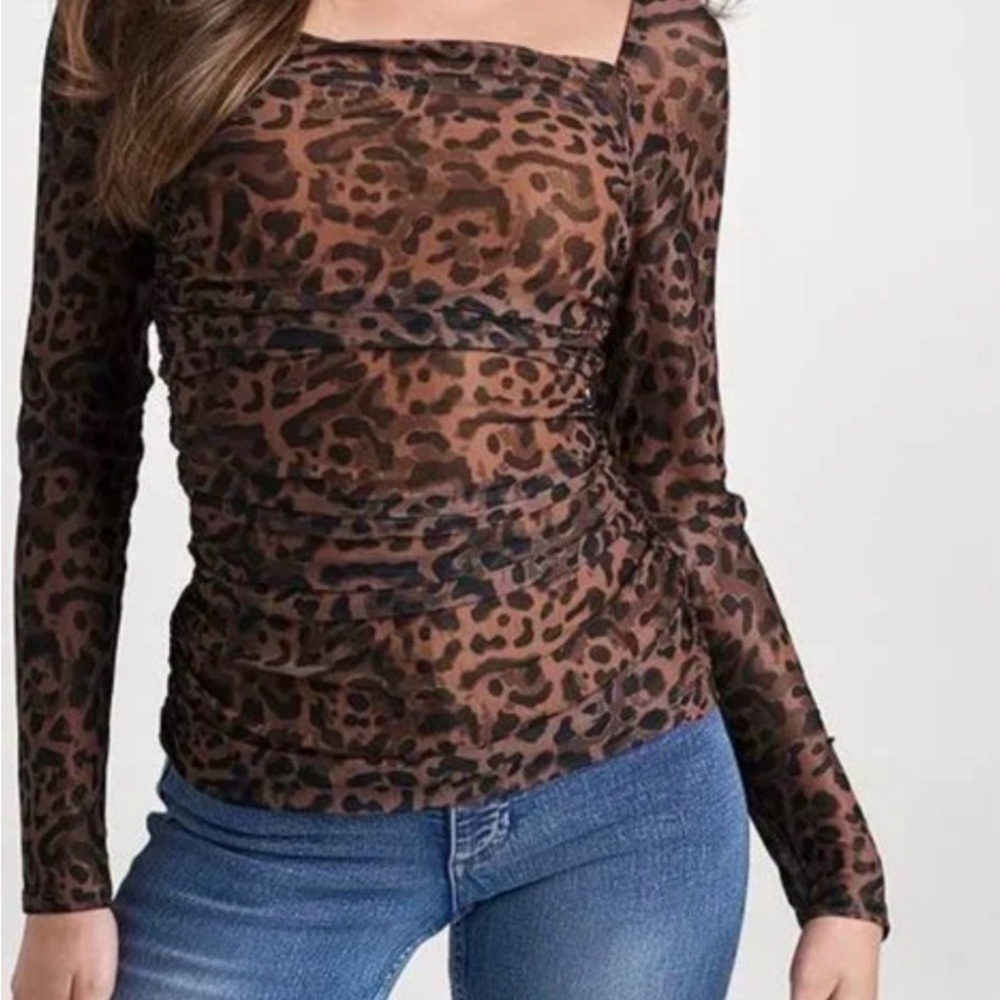 VENUS Brown Leopard Mesh Long Sleeve Top